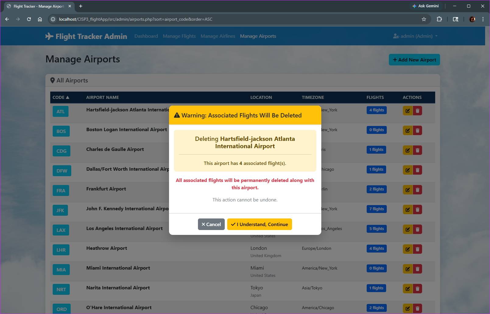 admin removing airport